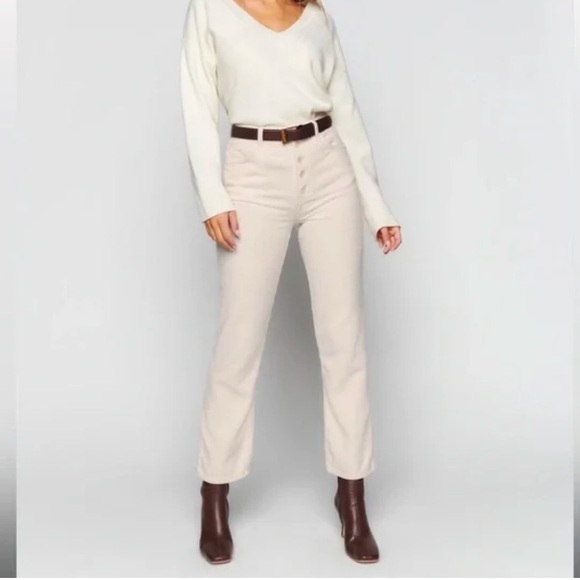 REFORMATION Cream Cynthia High Rise Straight Corduroy Pants In Bone Size 30 - Picture 1 of 11